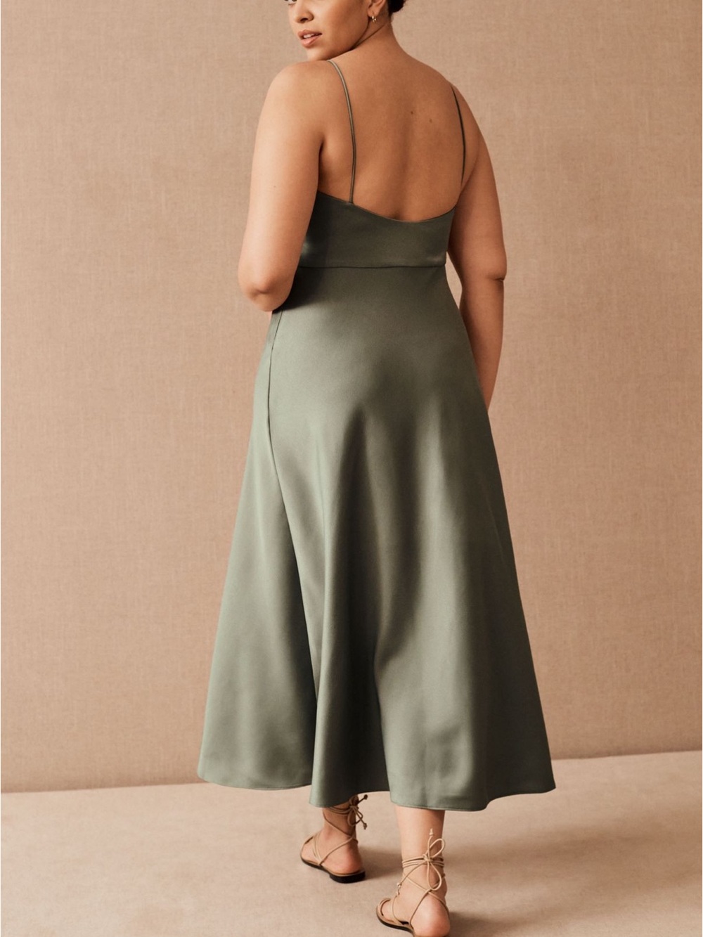 BHLDN Leti Dress Satin Slip Midi Dress in Sage Green - Picture 4 of 8